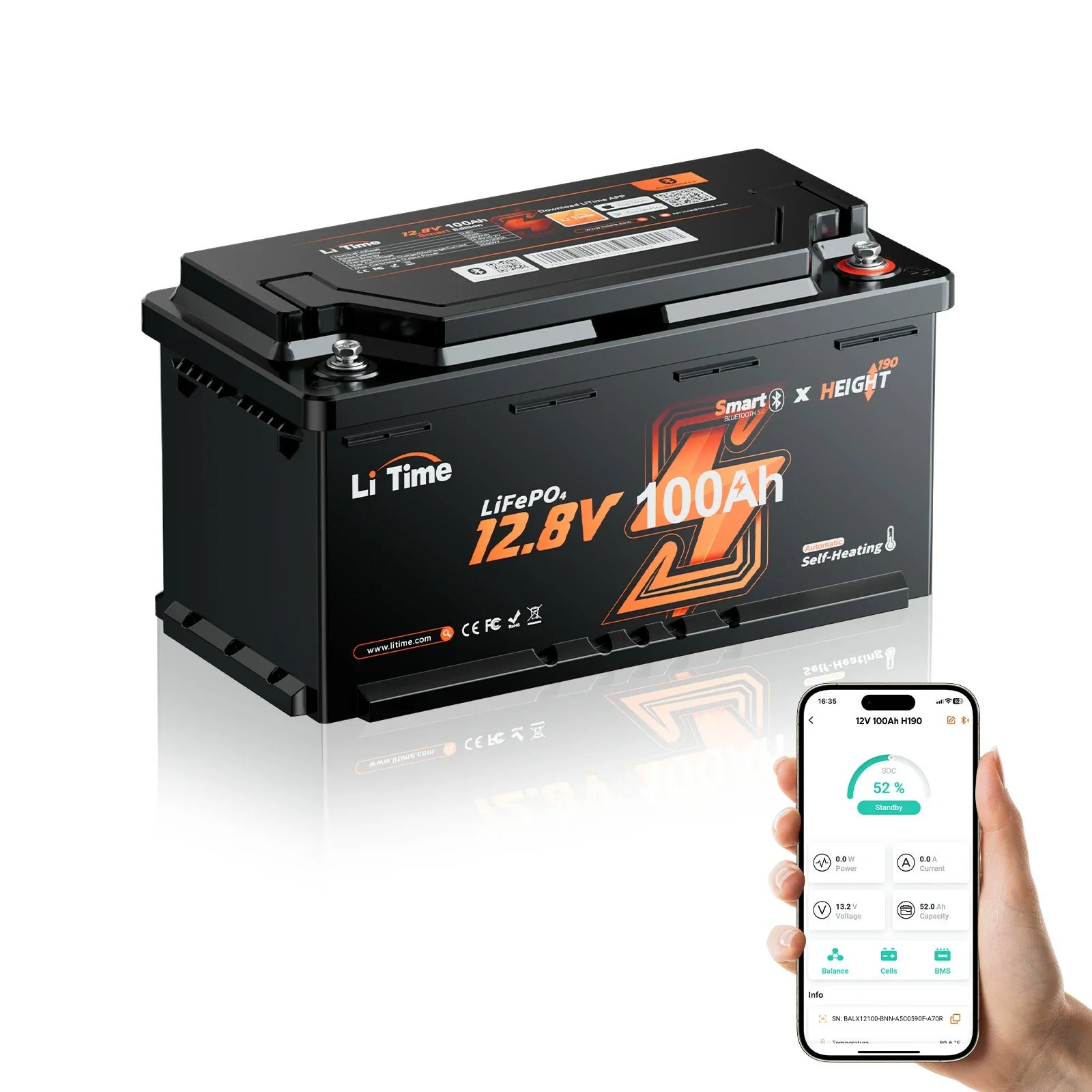 ⚡Nouvel arrivage⚡12V 100Ah H190 LiFePO4 Deep Cycle Batterie mit Bluetooth 5.0 & Chauffage - Camping-car sous siège DIN H8