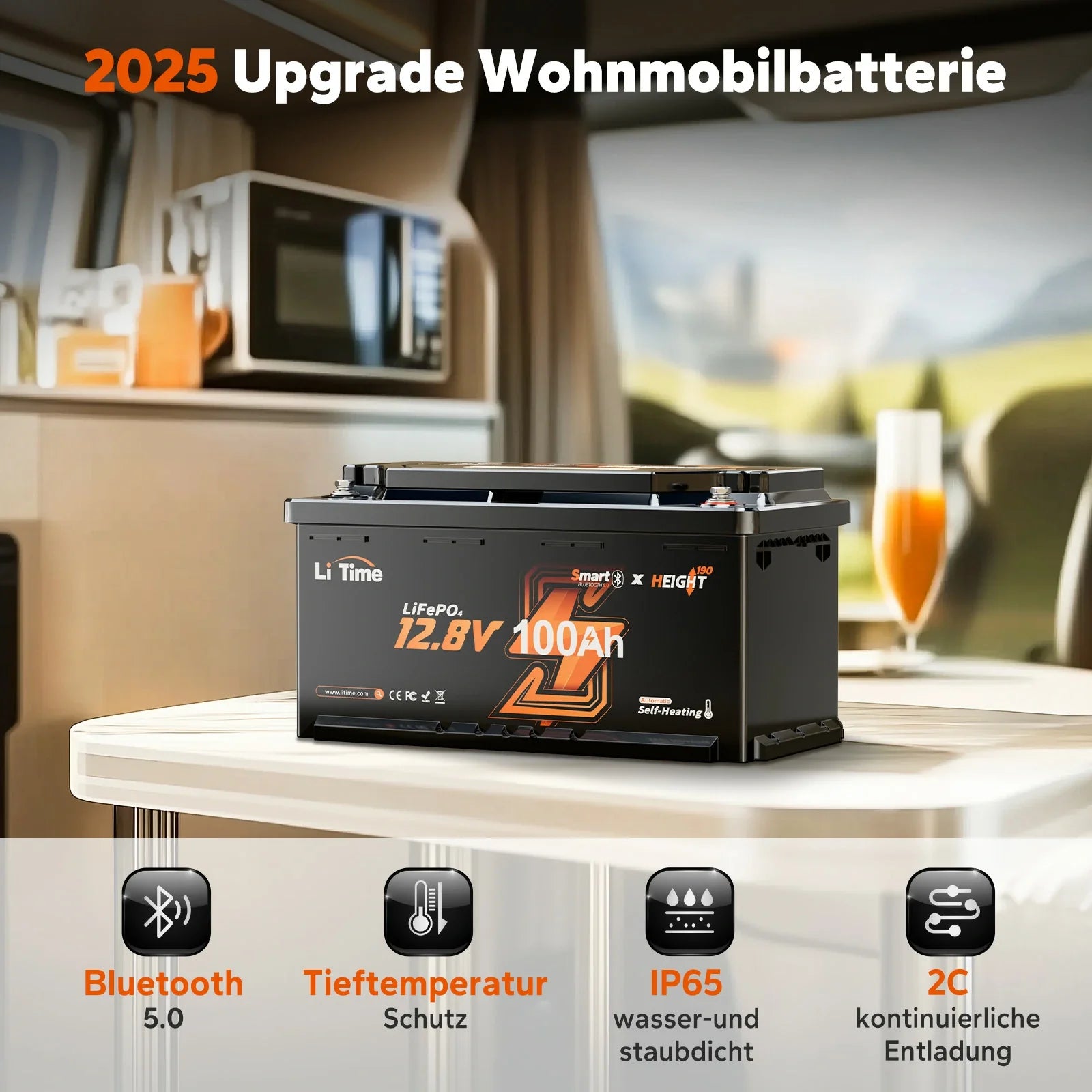 ⚡Nouvel arrivage⚡12V 100Ah H190 LiFePO4 Deep Cycle Batterie mit Bluetooth 5.0 & Chauffage - Camping-car sous siège DIN H8