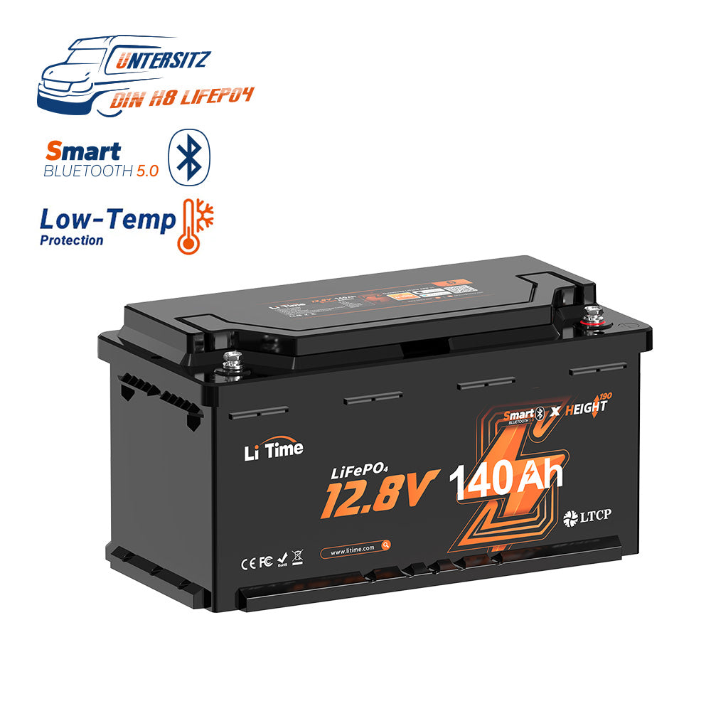 12V 140Ah H190 Batterie Lithium Deep Cycle avec Bluetooth pour Camping-Car - Sous le Siège, DIN H8