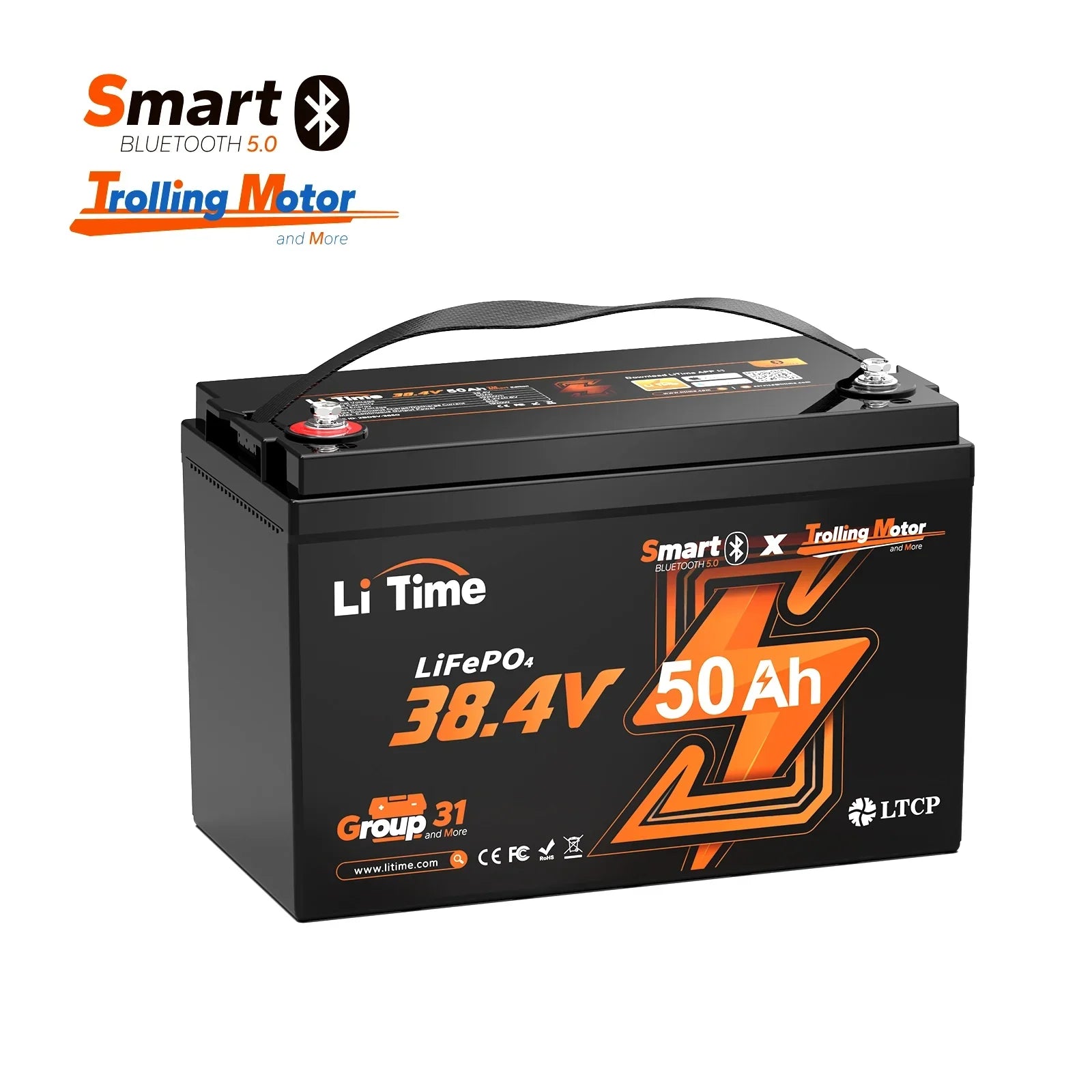 LiTime 36V 50Ah Batteries Lithium Bluetooth Group 31 Moteur Trolling Marine