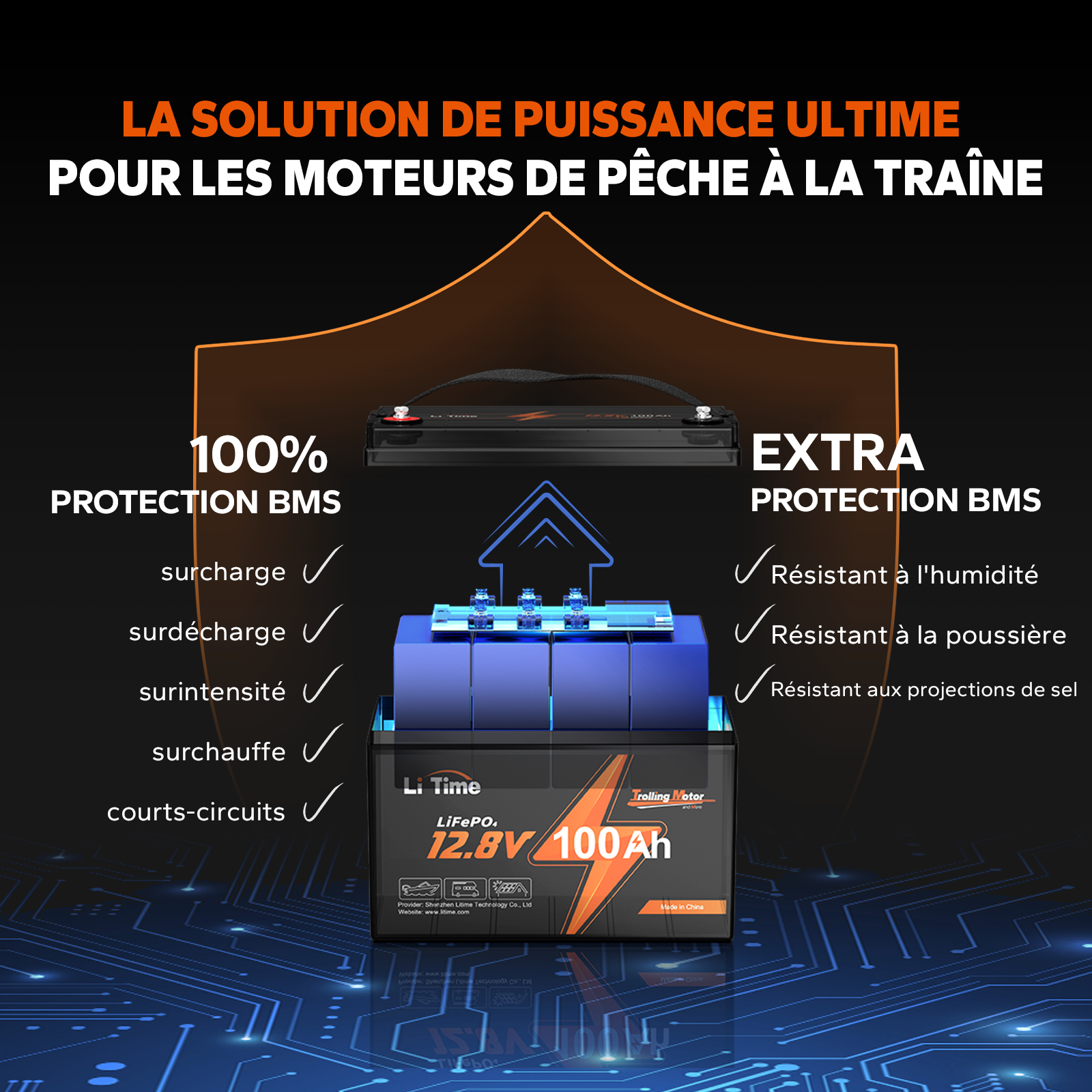 ⚡Top Vente⚡LiTime 12V 100Ah TM Batterie Lithium pour Moteur Marin