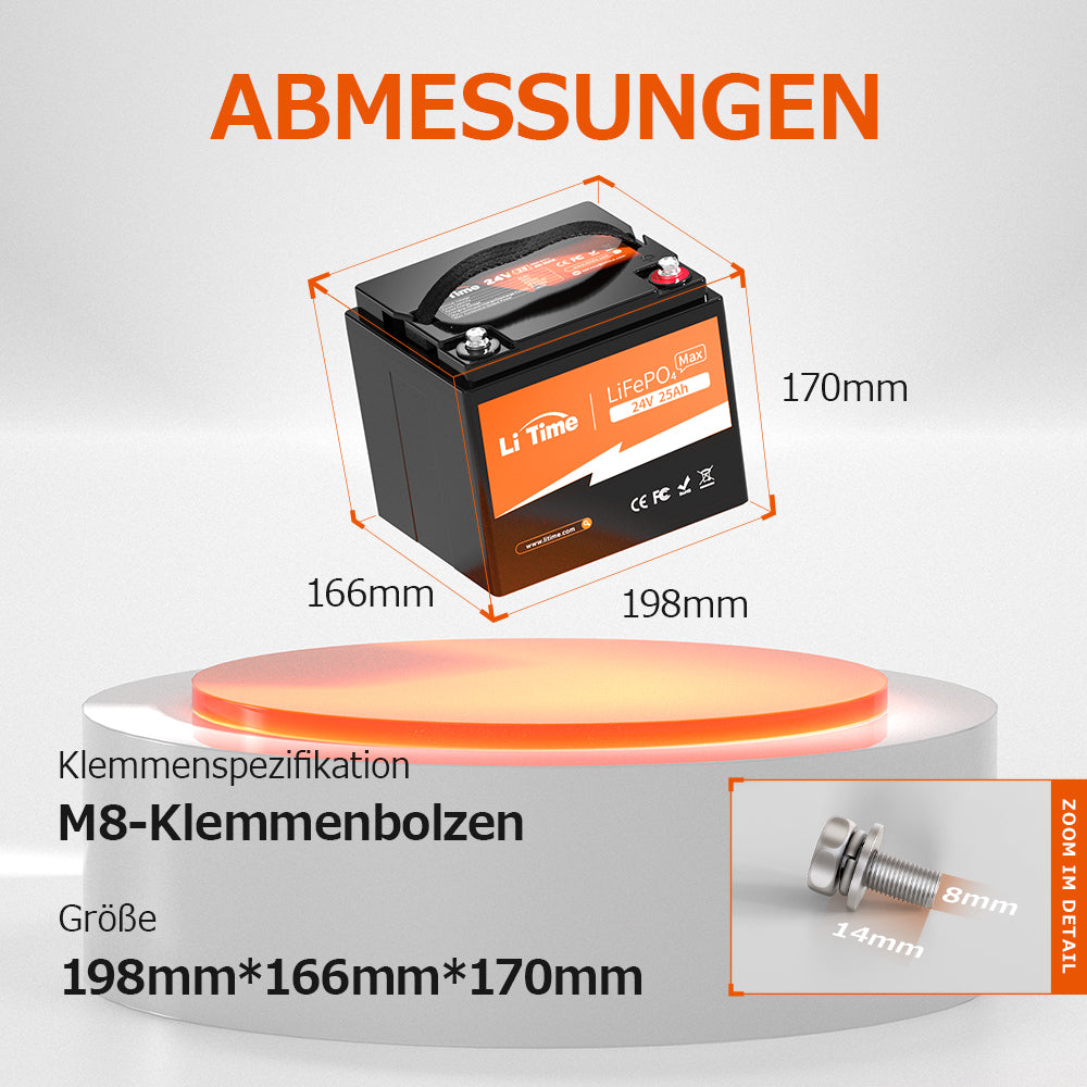 LiTime 24V 25Ah LiFePO4 Batteria con BMS per Scooter e Attrezzi - LiTimeFR/IT/ES