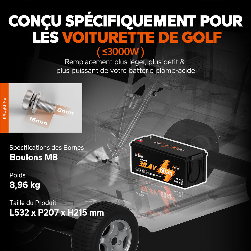 LiTime 36V 60Ah Batterie lithium pour voiturette de golf