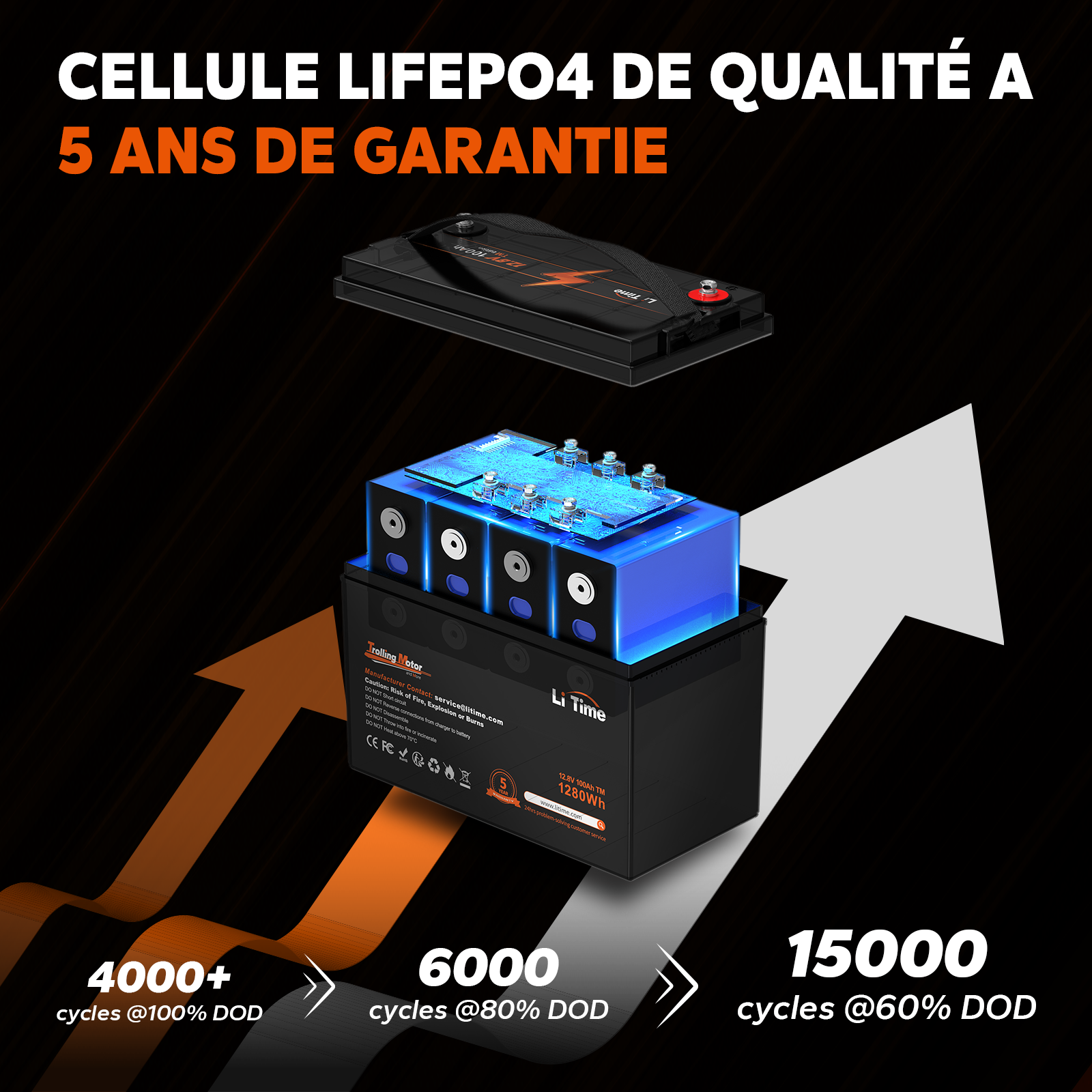 ⚡Top Vente Hors Taxes⚡LiTime 12V 100Ah TM Batterie Lithium pour Moteur Marin