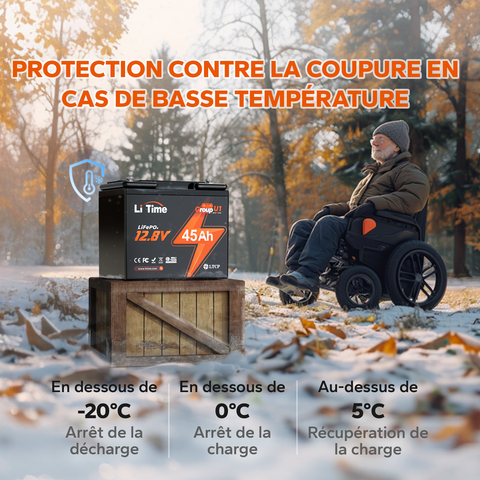 LiTime 12V 45Ah Group U1 Deep Cycle Batterie Lithium pour Fauteuil Roulant et Scooter Mobilité