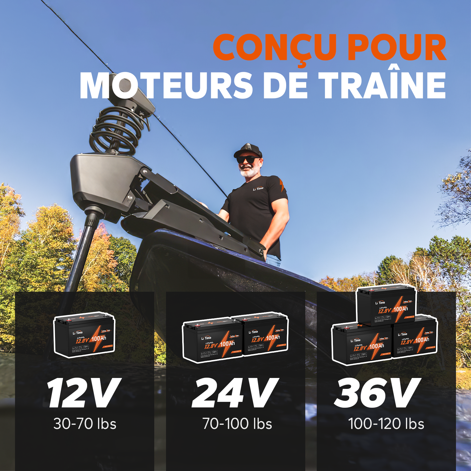 ⚡Top Vente⚡LiTime 12V 100Ah TM Batterie Lithium pour Moteur Marin