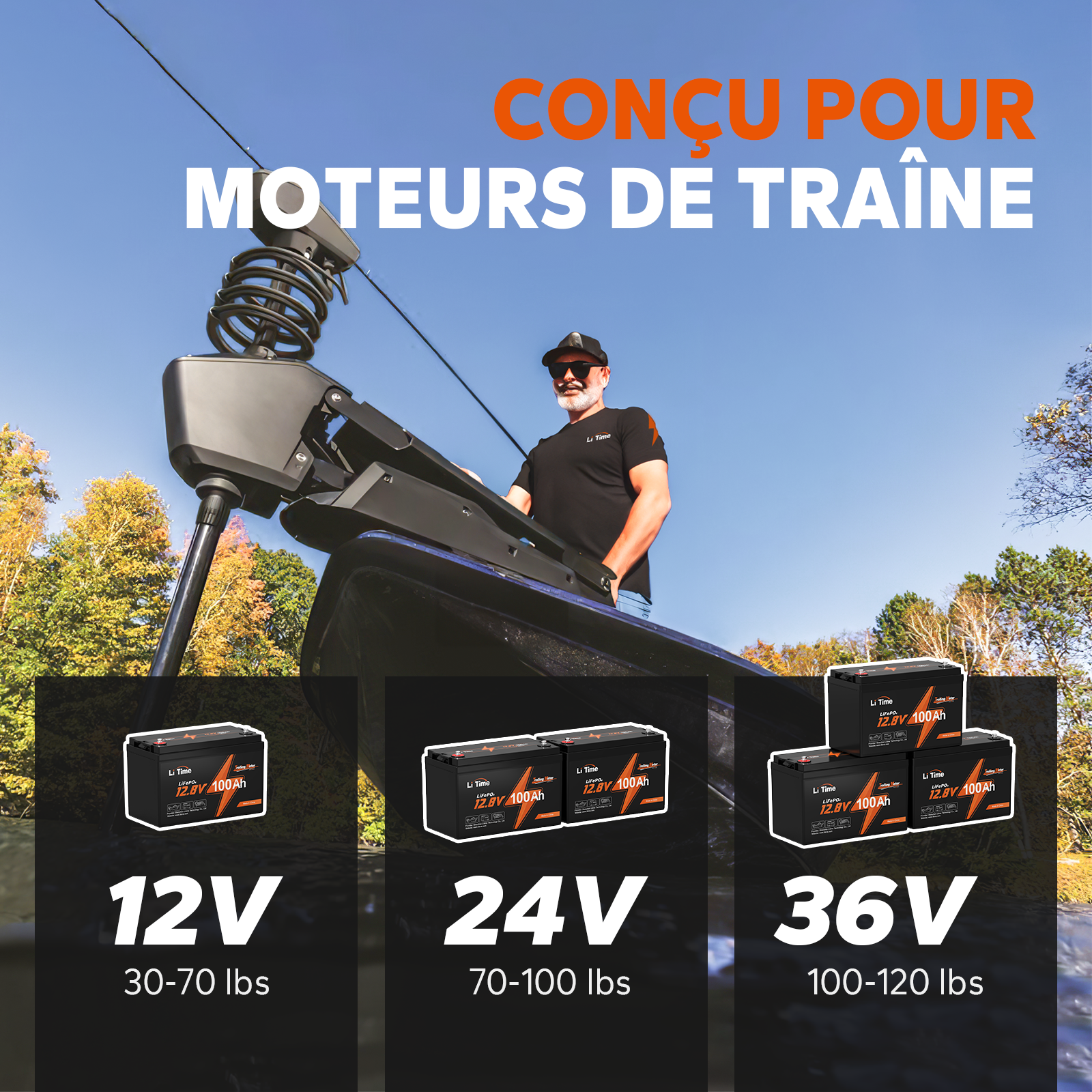 LiTime 12V 100Ah TM Batterie Lithium pour Moteur Marin