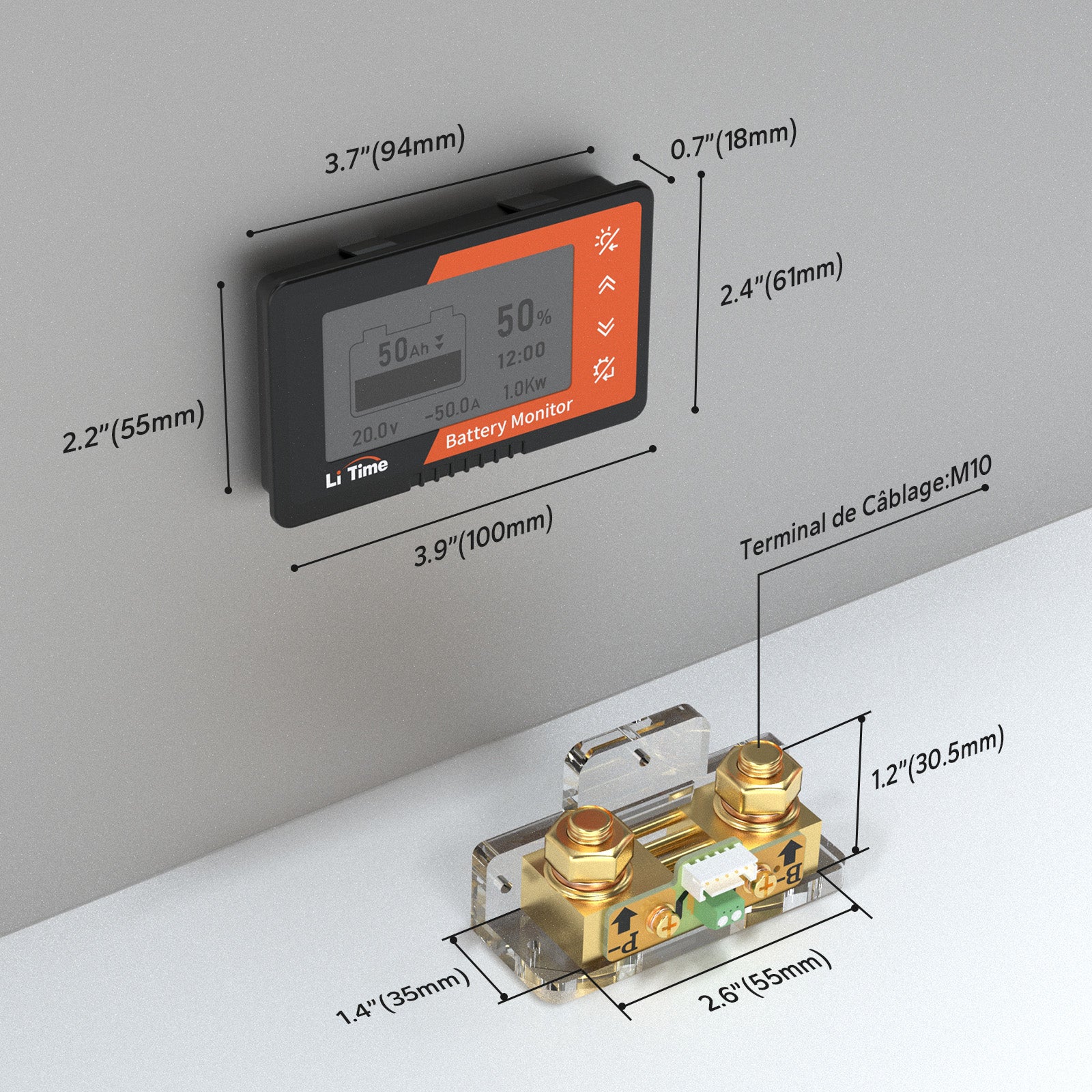 LiTime 500A Chargeur de batterie avec écran LCD et shunt