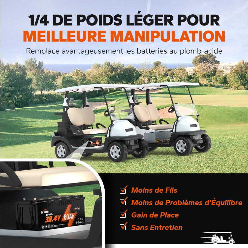 LiTime 36V 60Ah Batterie lithium pour voiturette de golf