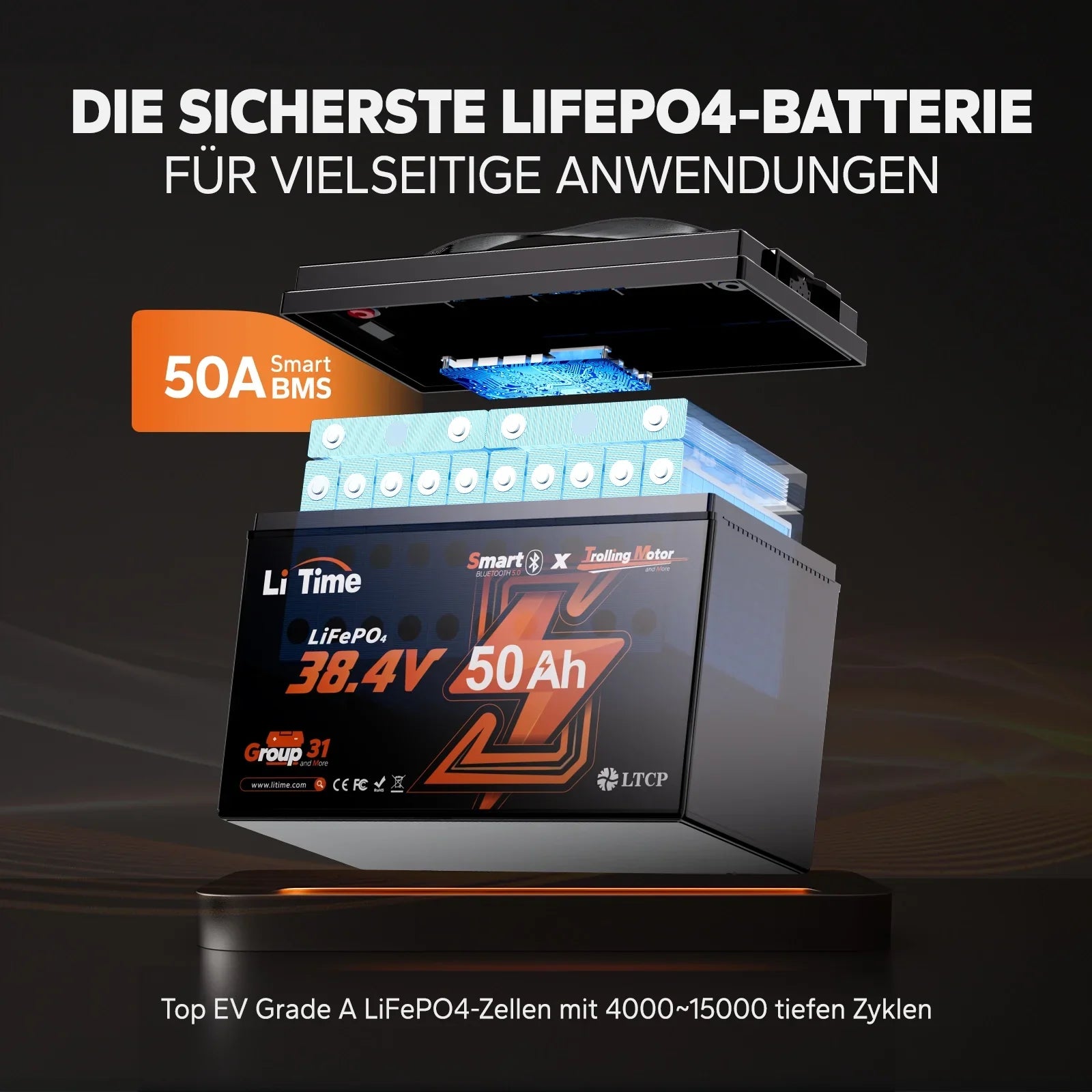 ⚡BF SALE : 379,99 €⚡LiTime 36V 50Ah Batteries Lithium Bluetooth Groupe 31 Moteur Trolling Marine