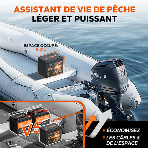 24V 50Ah Batterie Lithium Low-Temp Bluetooth pour Moteurs Électriques de Bateaux