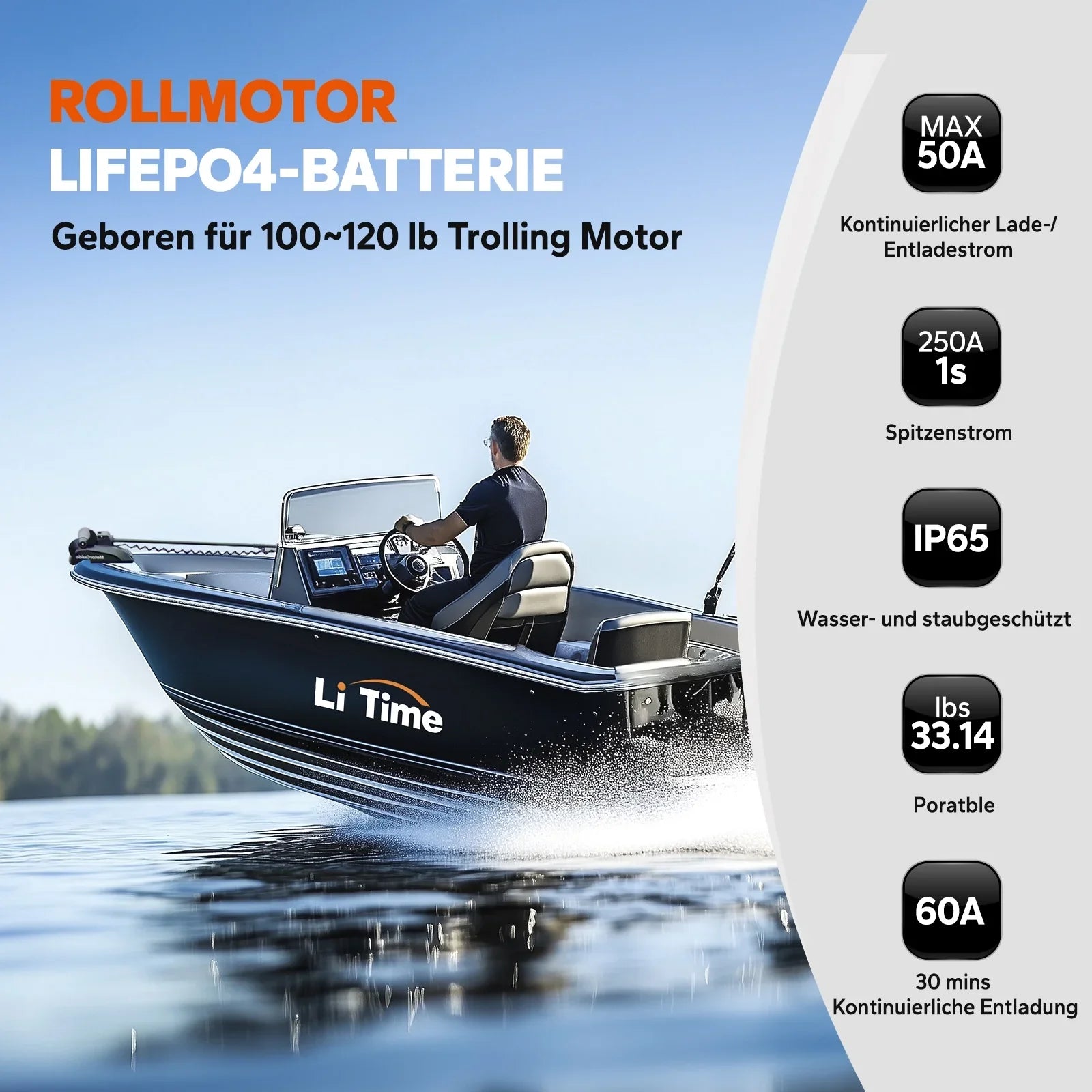 ⚡BF SALE : 379,99 €⚡LiTime 36V 50Ah Batteries Lithium Bluetooth Groupe 31 Moteur Trolling Marine