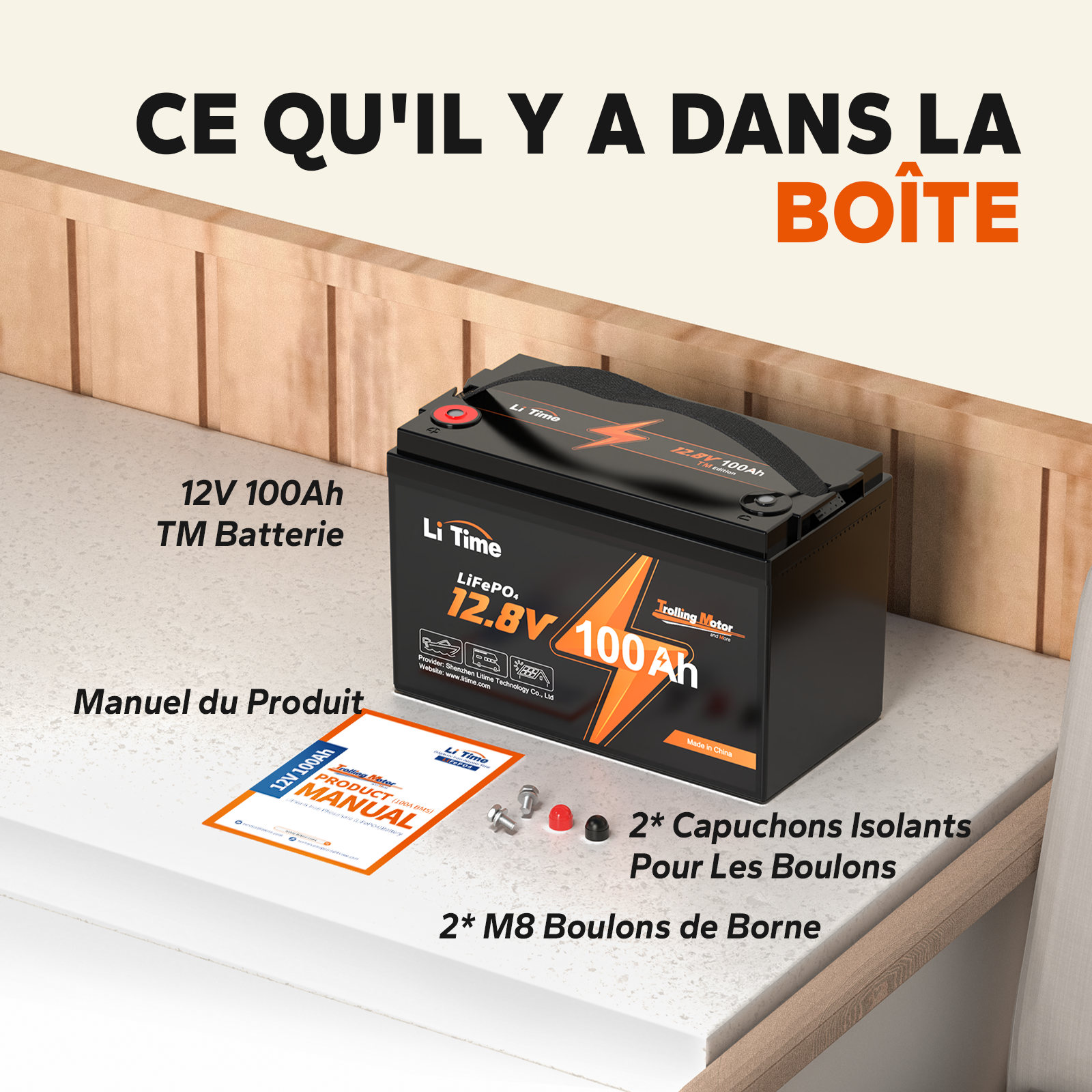 ⚡Top Vente Hors Taxes⚡LiTime 12V 100Ah TM Batterie Lithium pour Moteur Marin