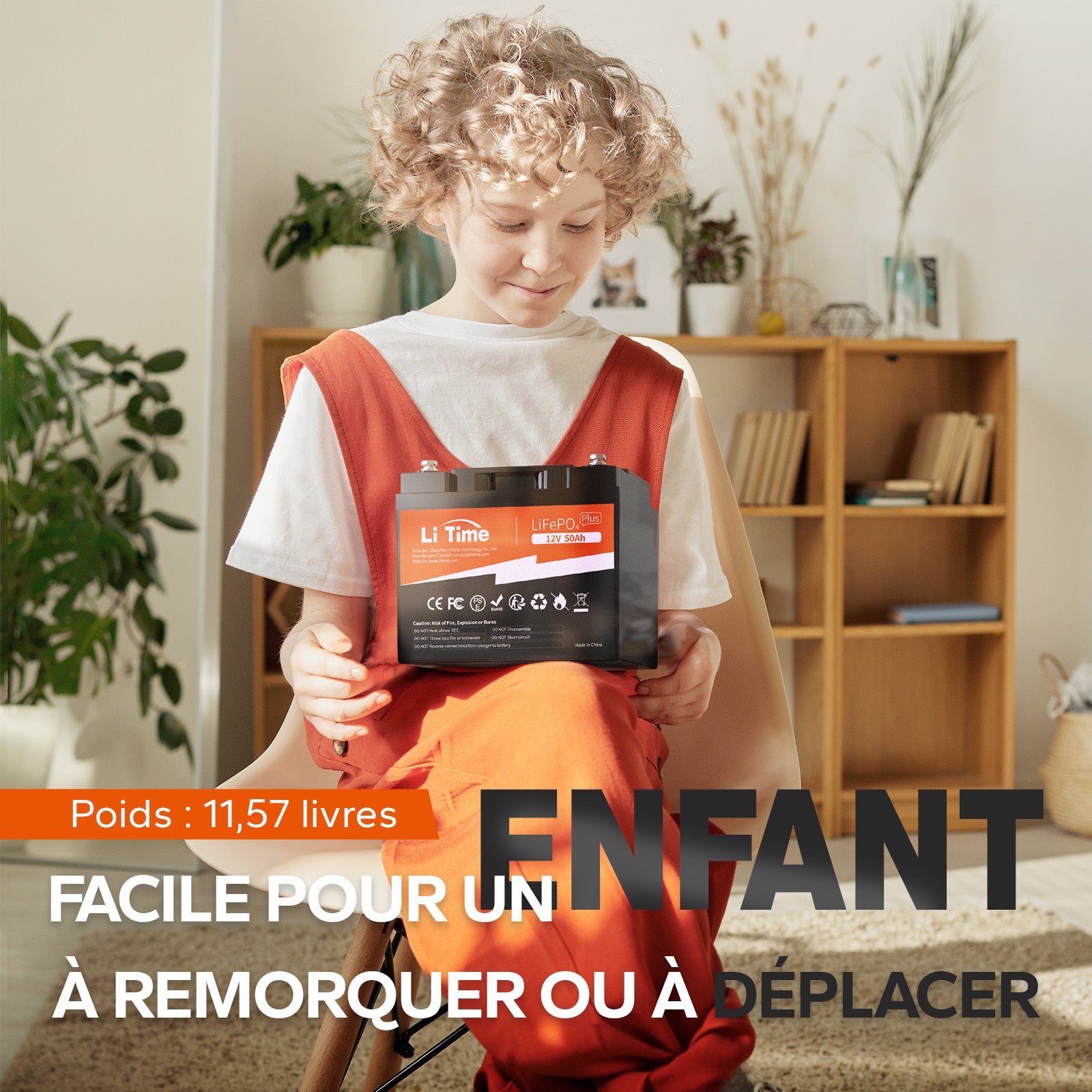 Batterie LiFePO4 légère 12V 50Ah, facile à transporter