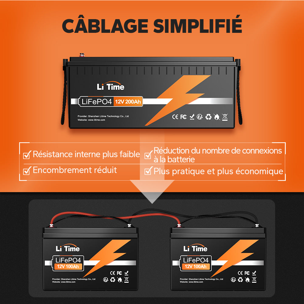 Câblage simplifié pour batterie LiFePO4 12V 200Ah