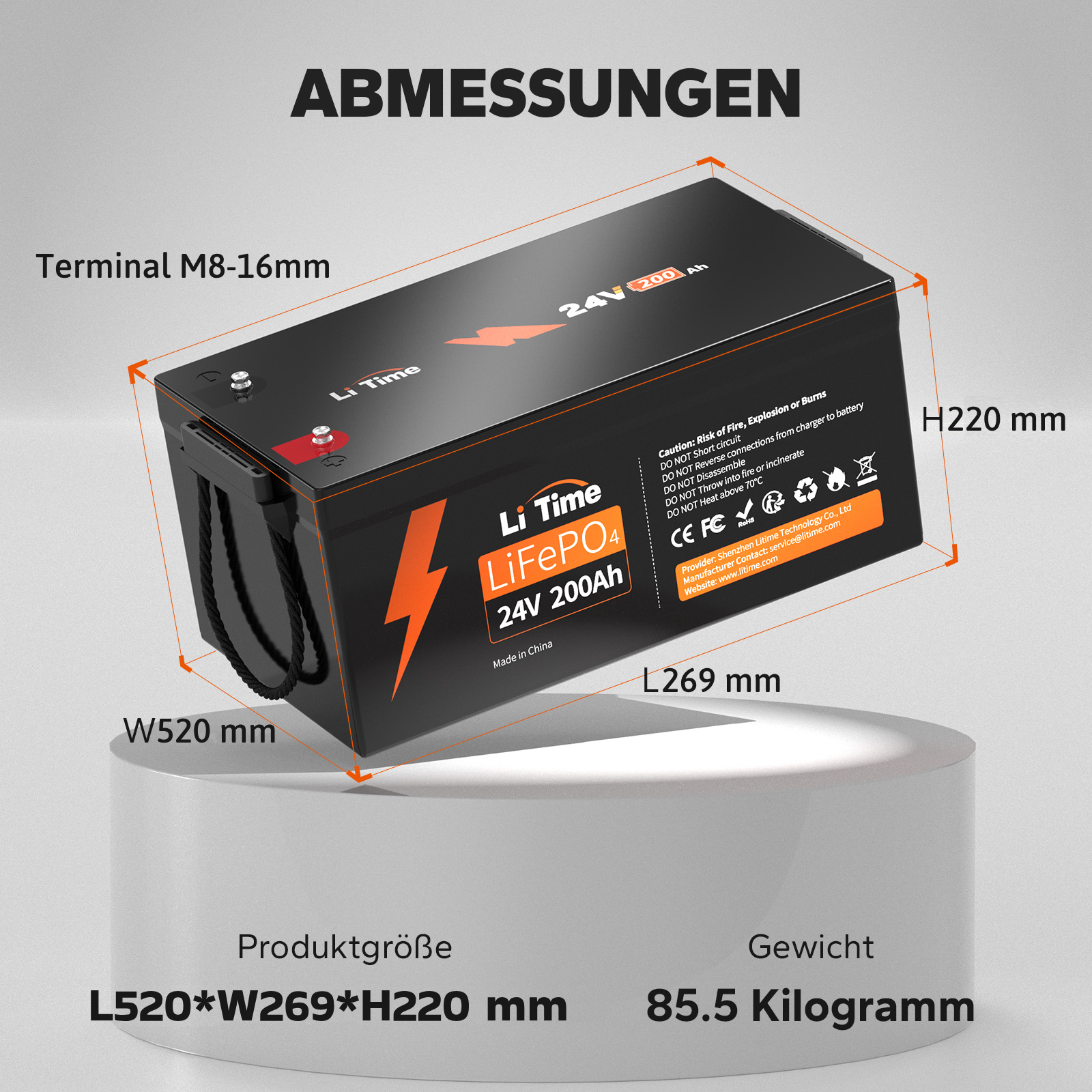 LiTime 24V 200Ah Piles au lithium LiFePO4 du groupe 8D