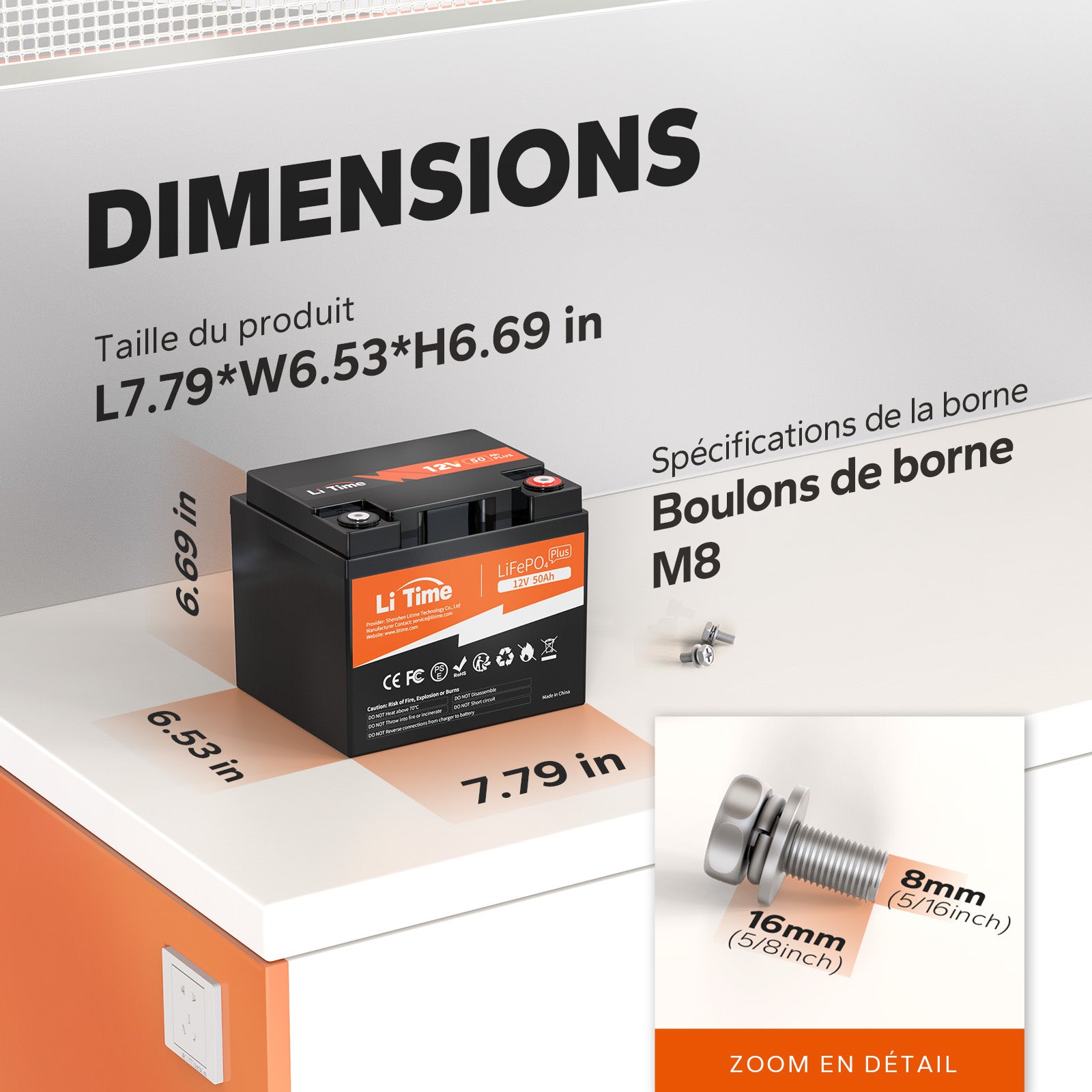 Dimensions compactes de la batterie 12V 50Ah pour une installation facile