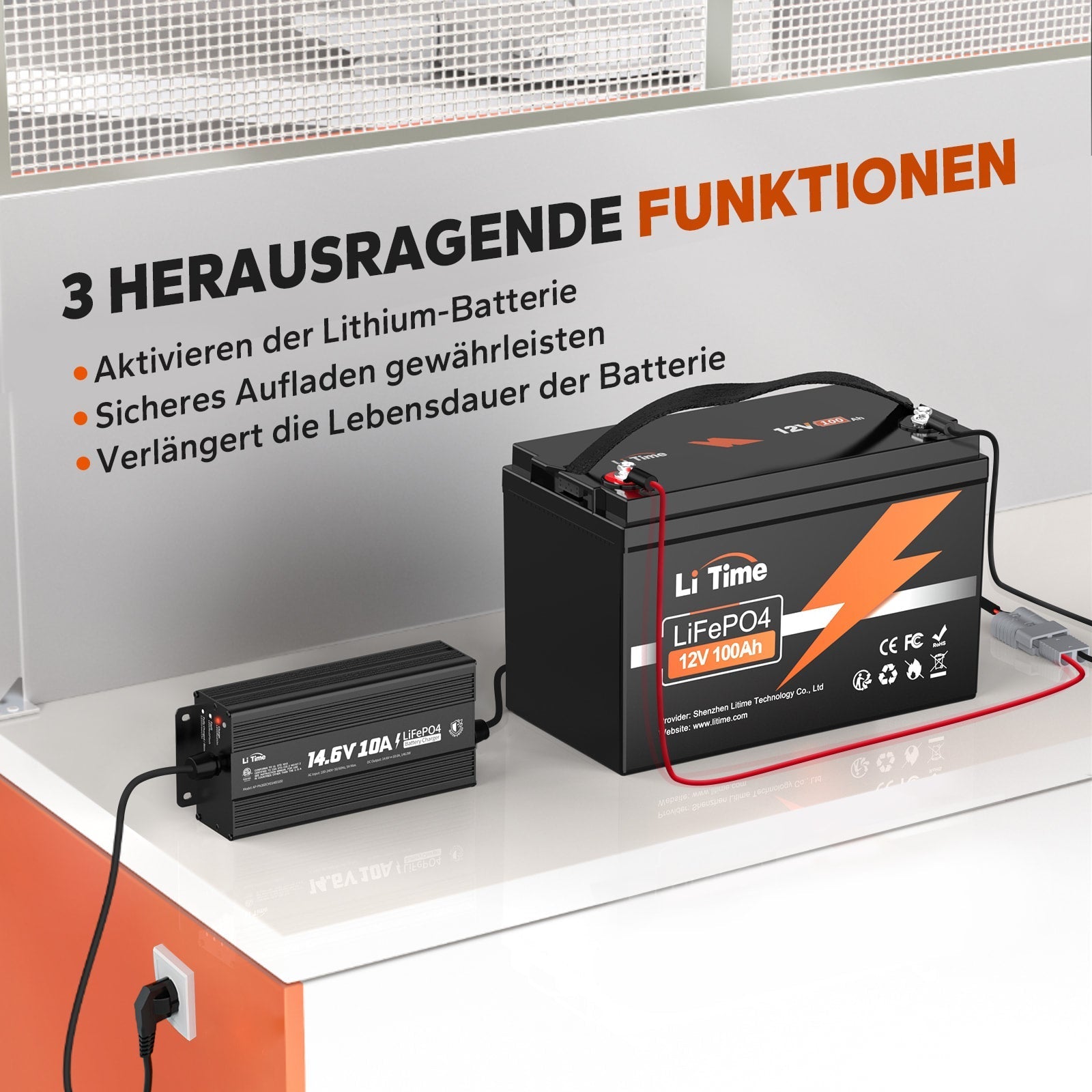 Dimensions compactes du chargeur LiTime 12V 10A pour une installation flexible