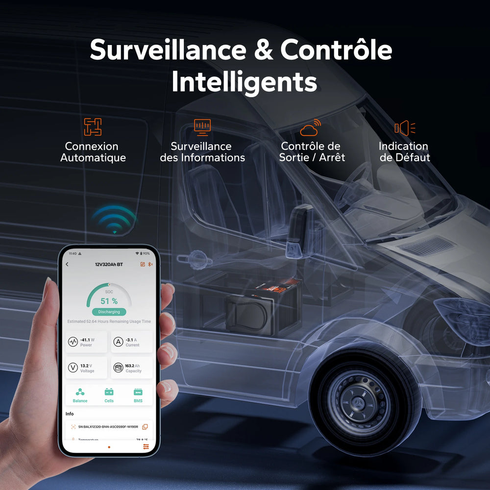 LiTime Batterie LiFePO4 12V 320Ah avec surveillance et contrôle intelligents