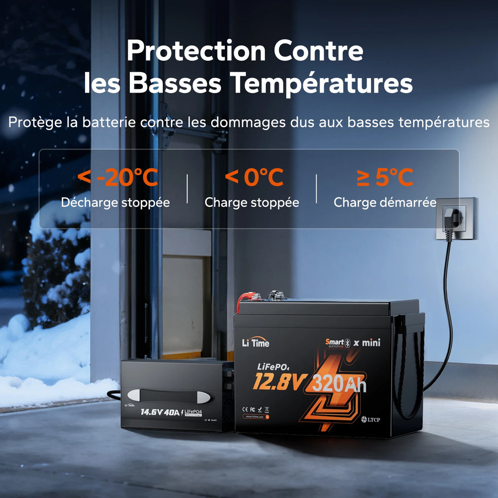 LiTime Batterie LiFePO4 12V 320Ah avec protection contre les basses températures