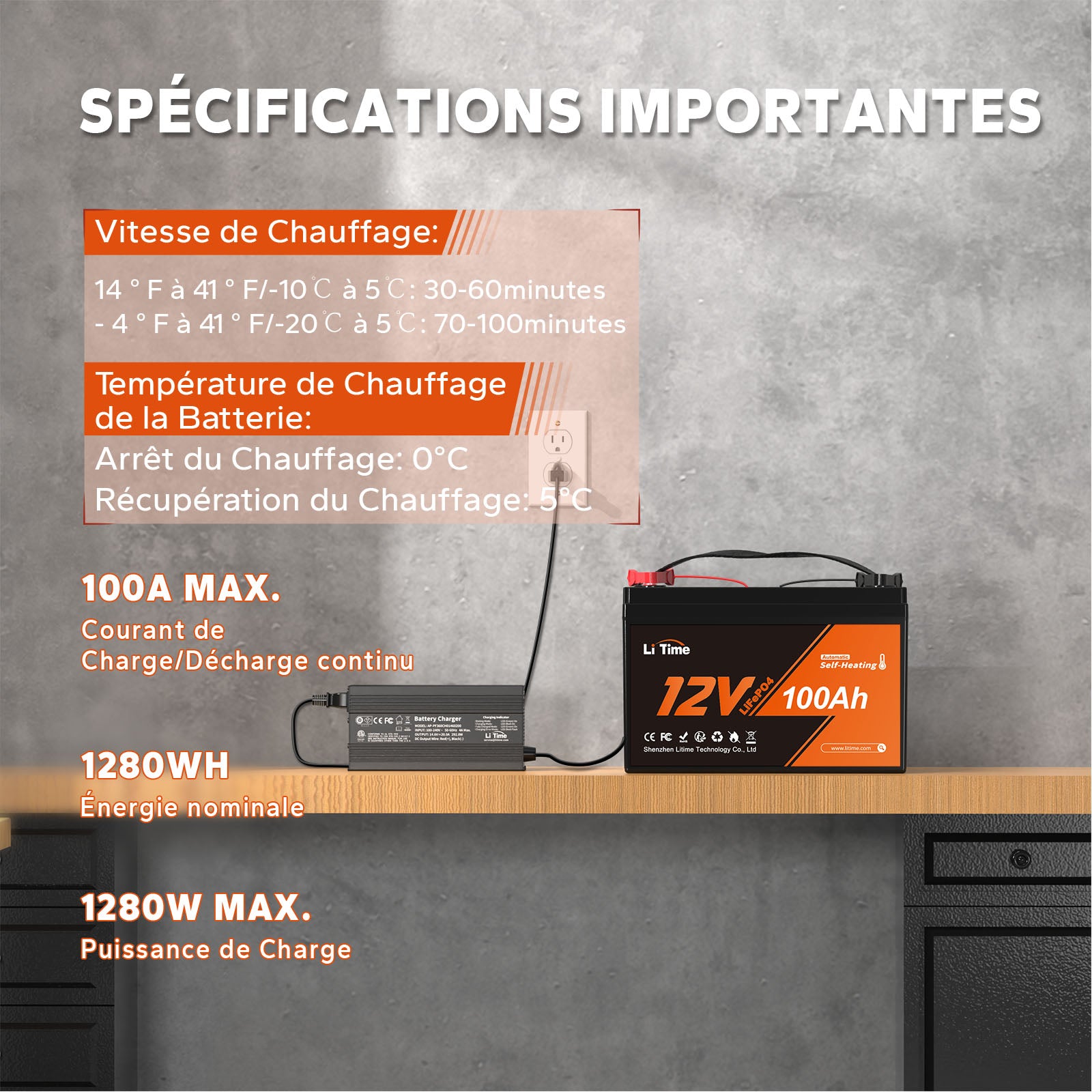 ⚡Top Vente⚡LiTime 12V 100Ah Batterie LiFePO4 Auto-Chauffante À Basse Température