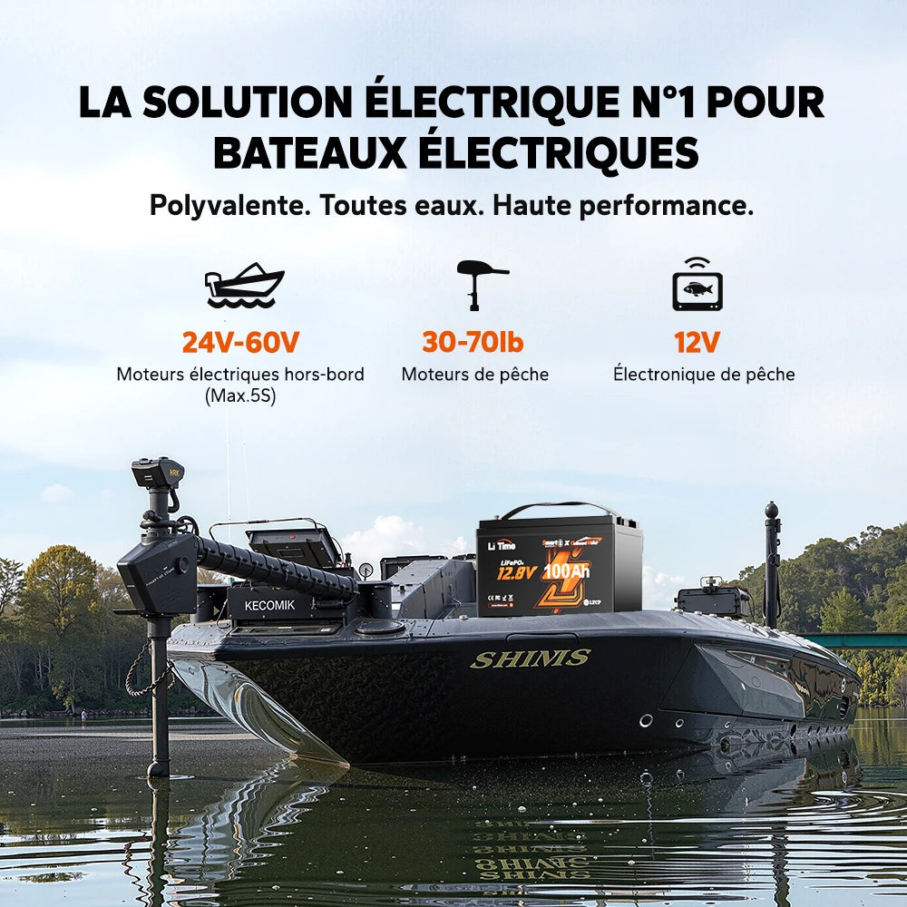 LiTime Batterie Marine LiFePO4 12V 100Ah OBM Smart Pour Bateau