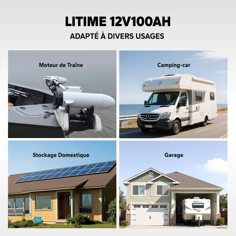 LiTime Batterie LiFePO4 12V 100Ah OBM Smart Usages Multiples