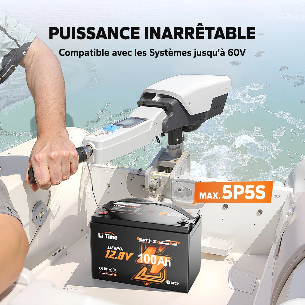 LiTime Batterie LiFePO4 12V 100Ah OBM Smart Puissance Inarrêtable