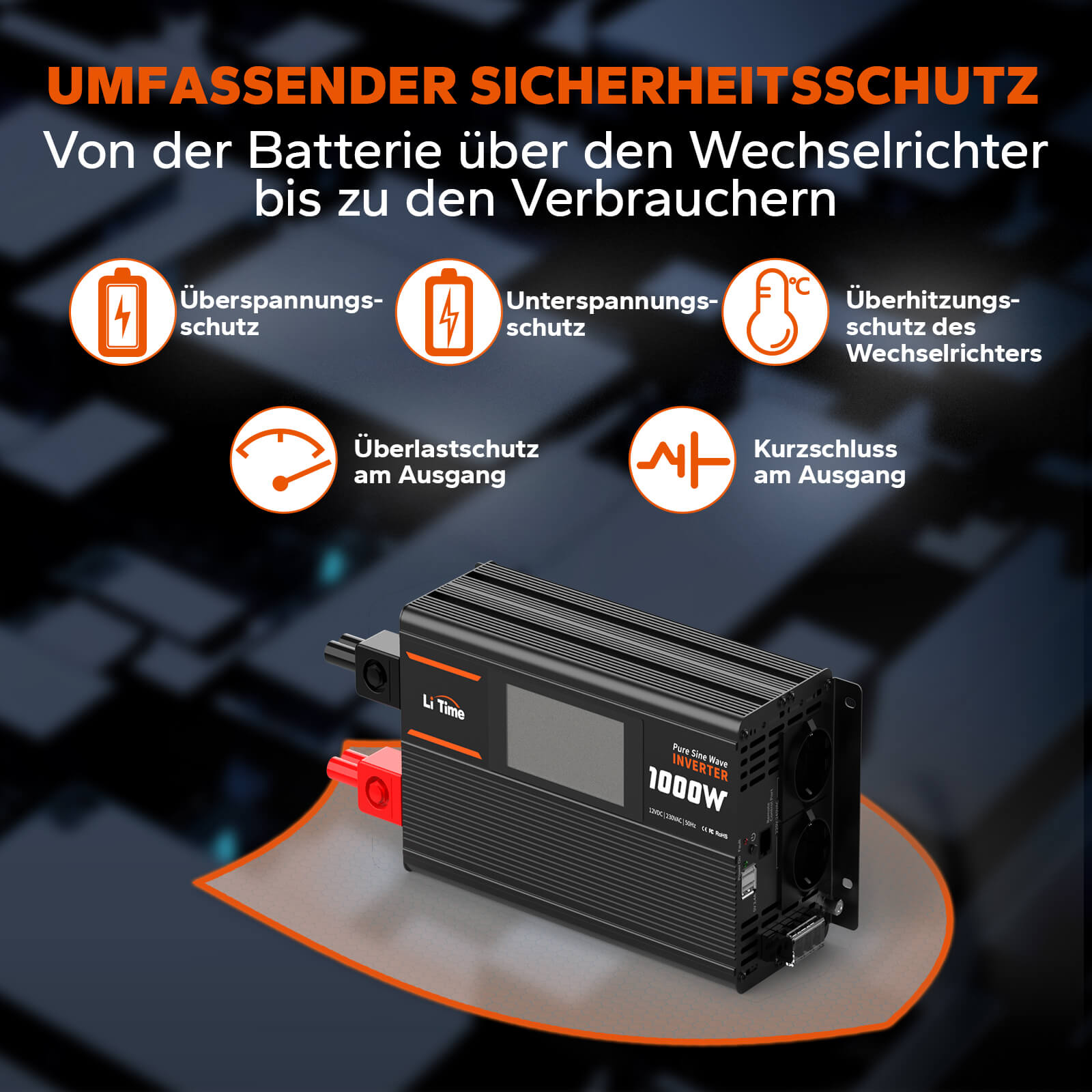 LiTime 1000W Onduleur Reiner Sinus Pur - Convertisseur 12V CC à 230V CA
