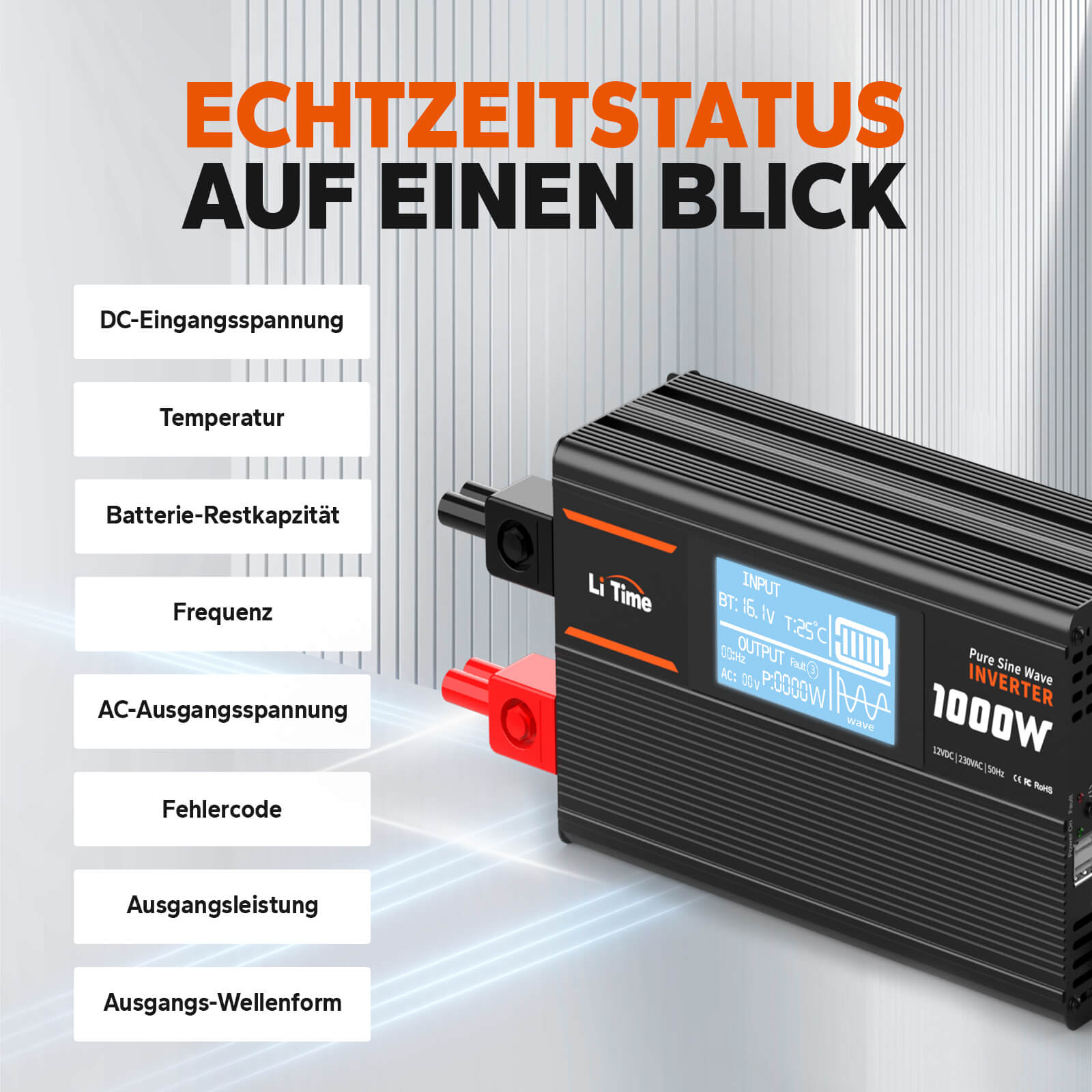 LiTime 1000W Onduleur Reiner Sinus Pur - Convertisseur 12V CC à 230V CA