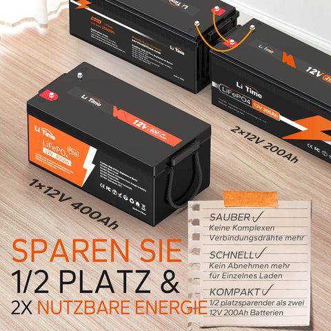 ⚡BK SALE :1,269.99 € ⚡LiTime 12V 400Ah Lithium LiFePO4 Batteria