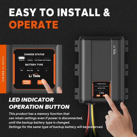 LiTime Caricabatterie DC-DC 12V 40A con MPPT per batterie LiFePO4, Piombo-Acido, SLA, Gel, AGM e Calcio.