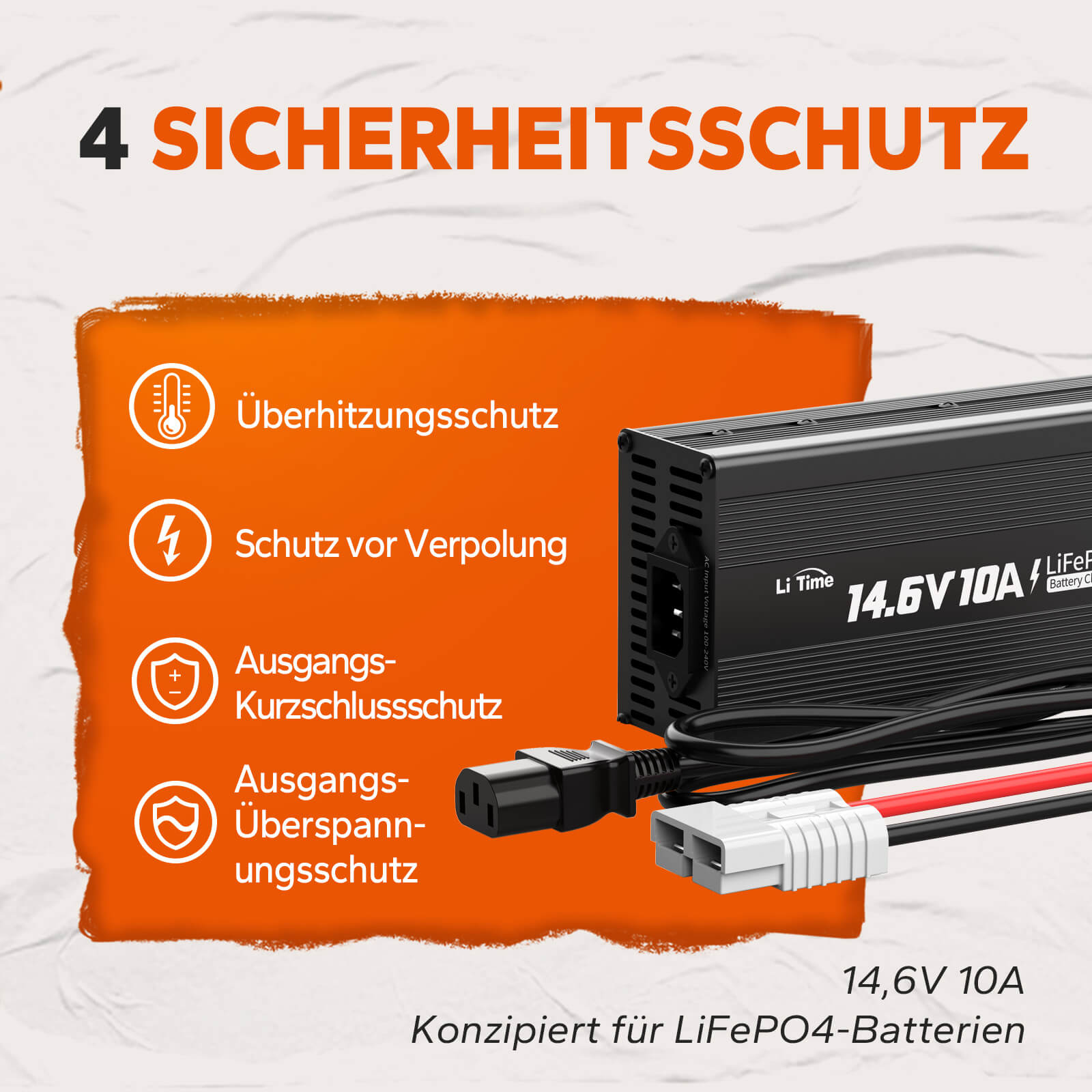 LiTime Caricabatterie 12V (14,6V) 10A per Batterie LiFePO4 - LiTimeFR/IT/ES