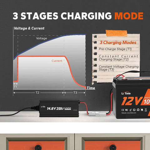 LiTime Caricabatterie al Litio LiFePO4 da 12V (14.6V) 20A