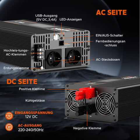 ⚡BK SALE : 189,99 €⚡LiTime 2000W Convertisseur à onde sinusoïdale pure 12 V DC à 230 V DC