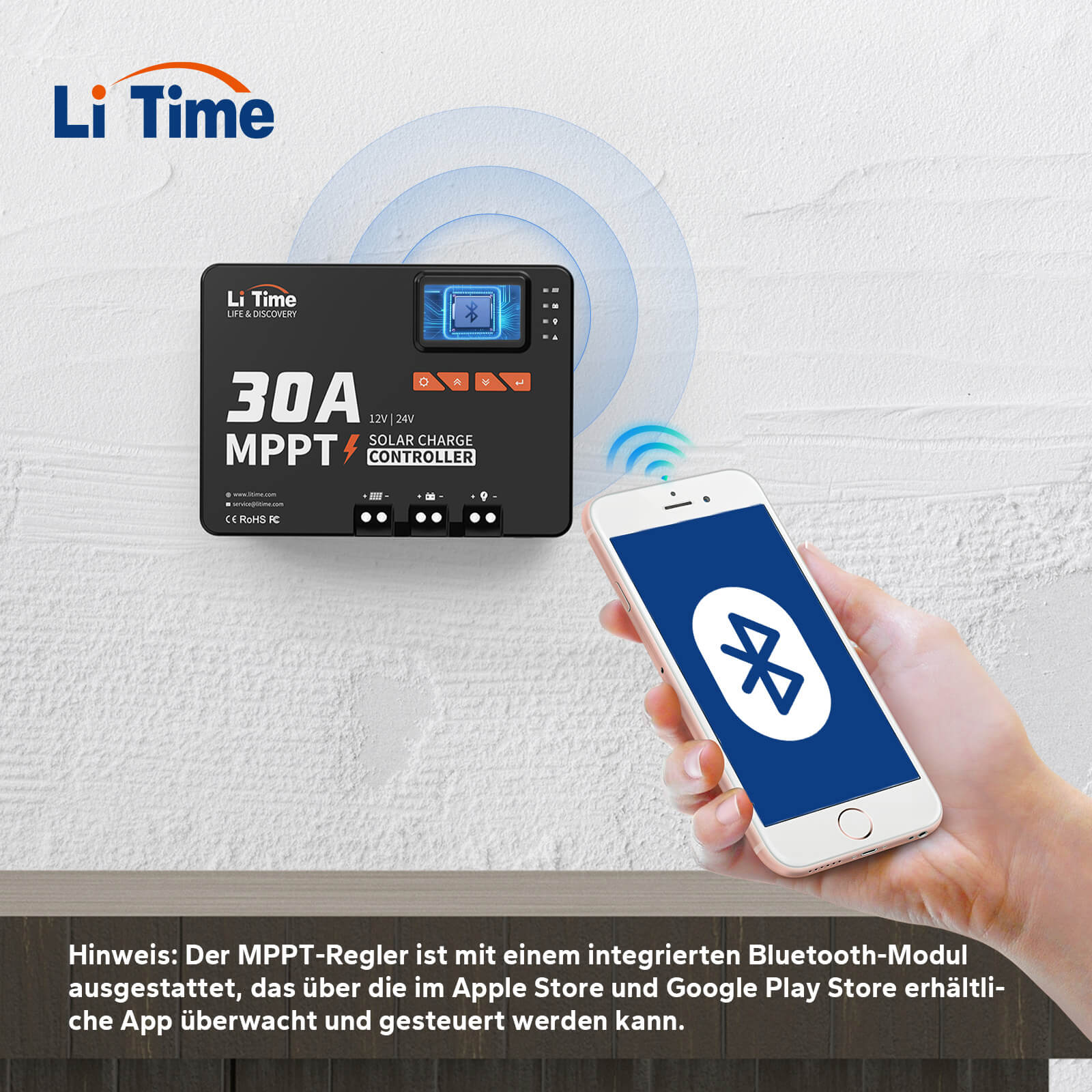 LiTime Regolatore Solare MPPT 30A 12V/24V con Bluetooth - LiTimeFR/IT/ES