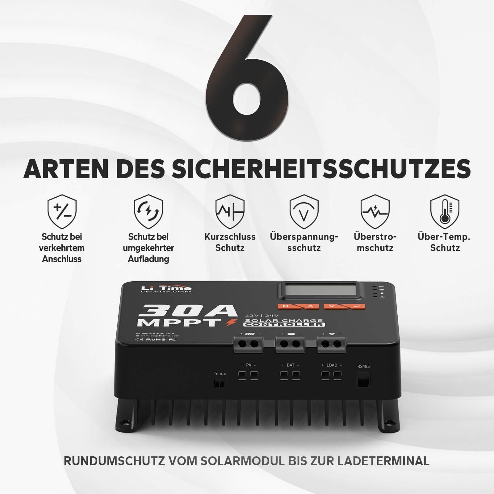 LiTime Regolatore Solare MPPT 30A 12V/24V con Bluetooth - LiTimeFR/IT/ES