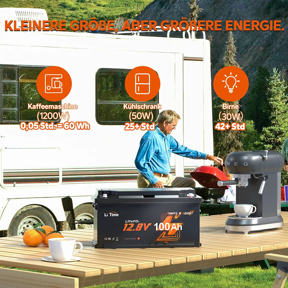 Batteria LiTime 12.8V 100Ah per camper, alimentazione per elettrodomestici