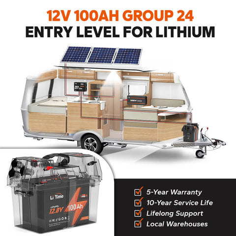 Batteria LiTime 12.8V 100Ah Group 24 LiFePO4 per Camper, 5 Anni Garanzia