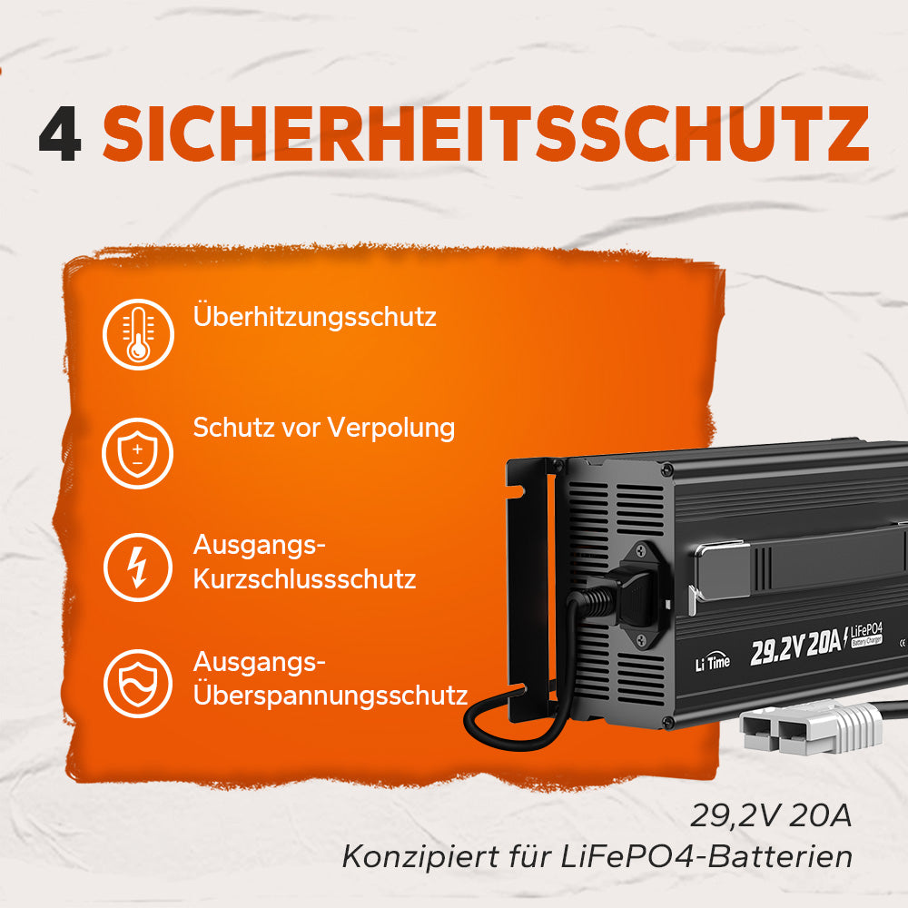 LiTime 24V 20A Chargeur de batteries au lithium pour batteries au lithium LiFePO4