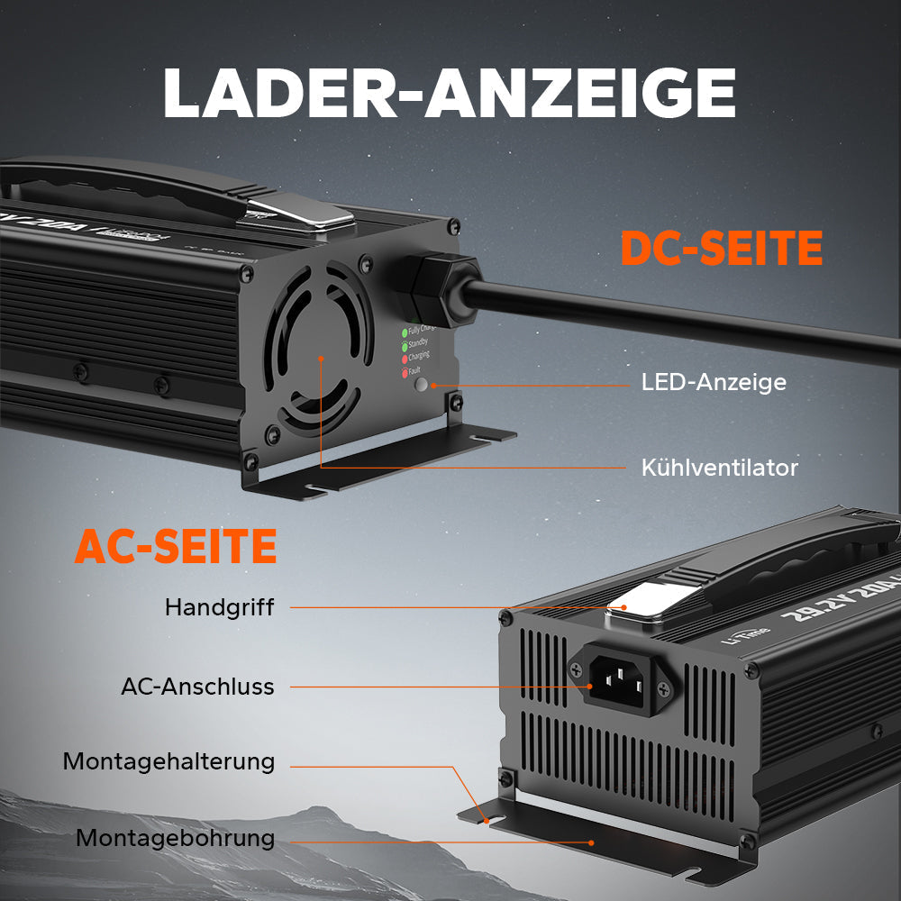 LiTime 24V 20A Chargeur de batteries au lithium pour batteries au lithium LiFePO4
