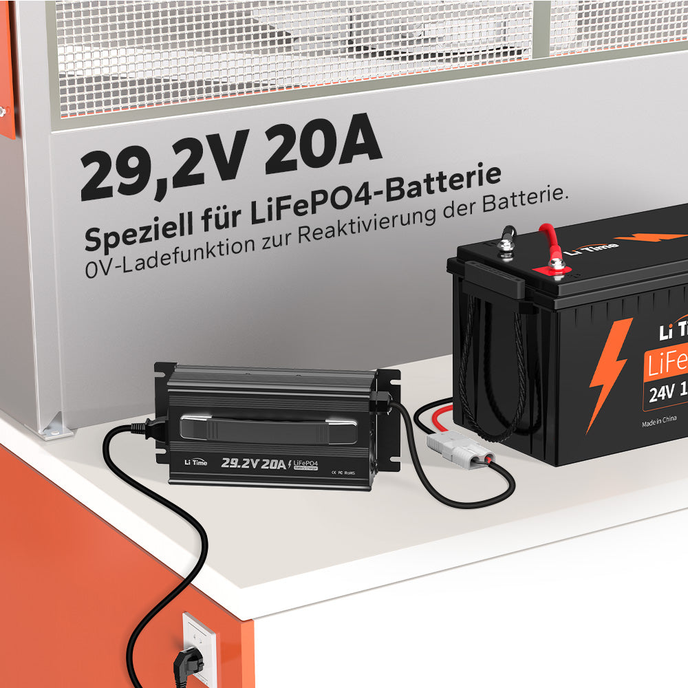 LiTime 24V 20A Chargeur de batteries au lithium pour batteries au lithium LiFePO4