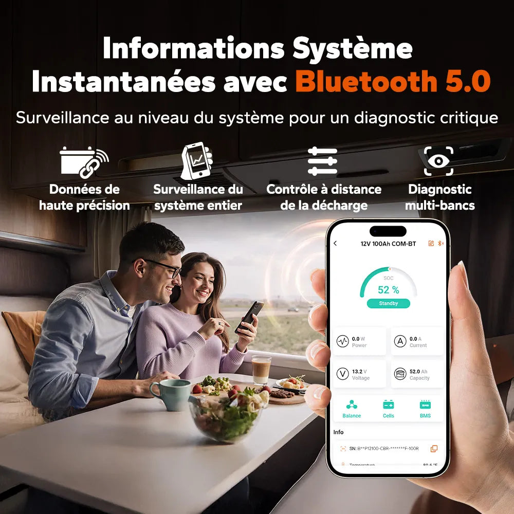 Litime Batterie Lifepo4 12V 100A Commus Bluetooth 