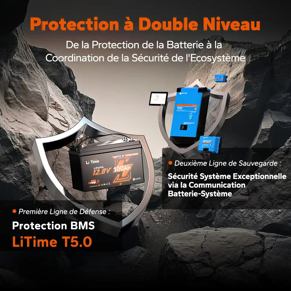 Litime Batterie Lifepo4 12V 100A Commus Protection Double Niveau