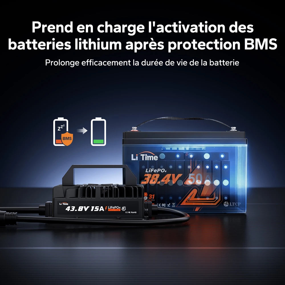 Fonction d'activation de batterie LiTime : réactive les batteries lithium LiFePO4 après une mise en protection BMS, prolongeant ainsi leur durée de vie