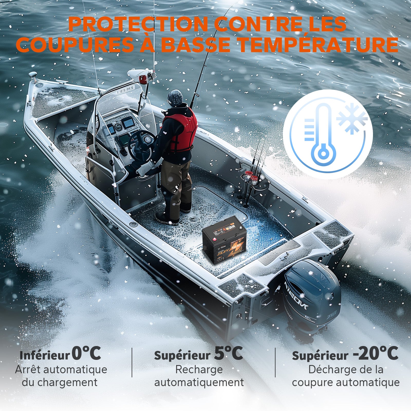 24V 50Ah Batterie Lithium Low-Temp Bluetooth pour Moteurs Électriques de Bateaux