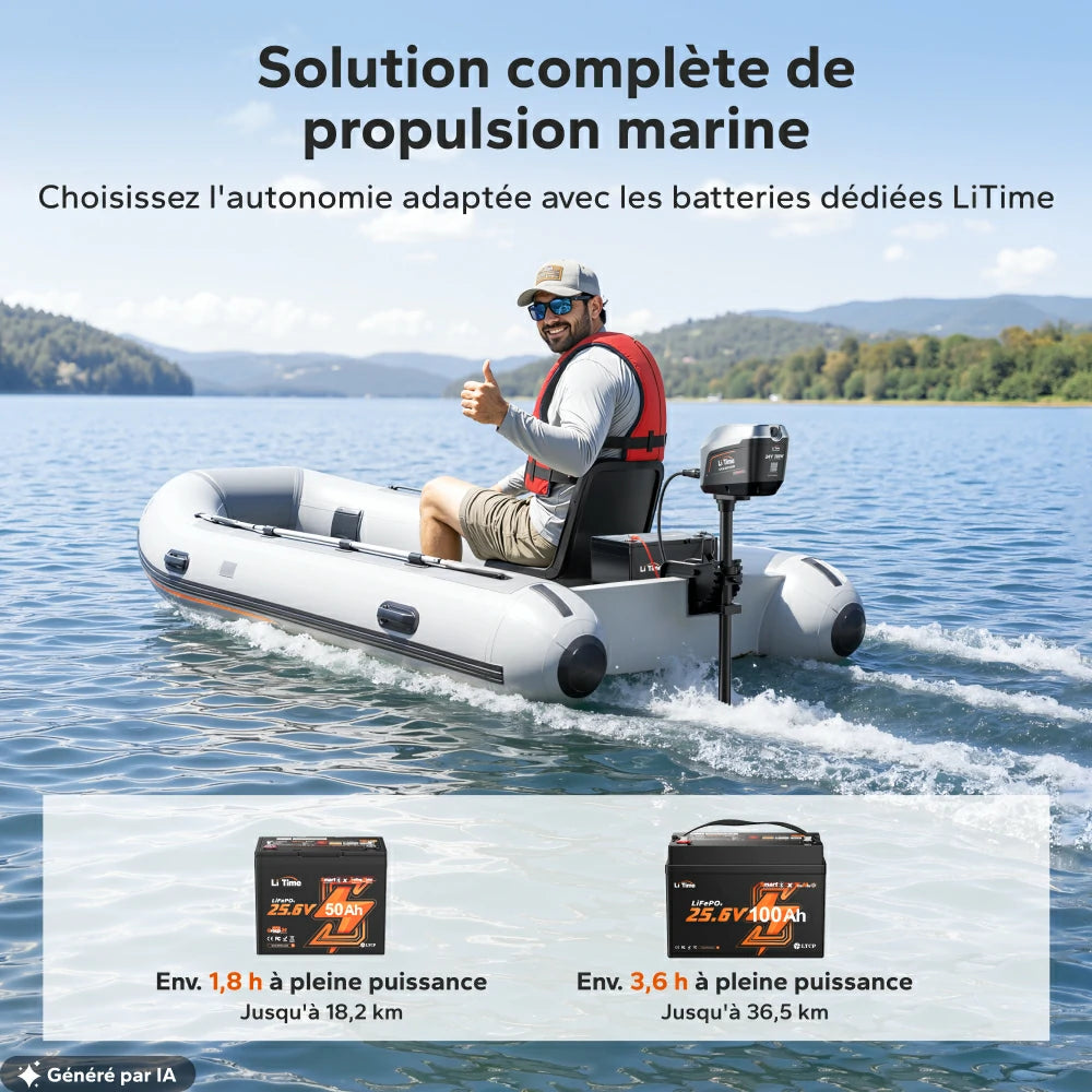 Navigation en barque pneumatique avec le moteur LiTime et sa batterie LiFePO₄ dédiée