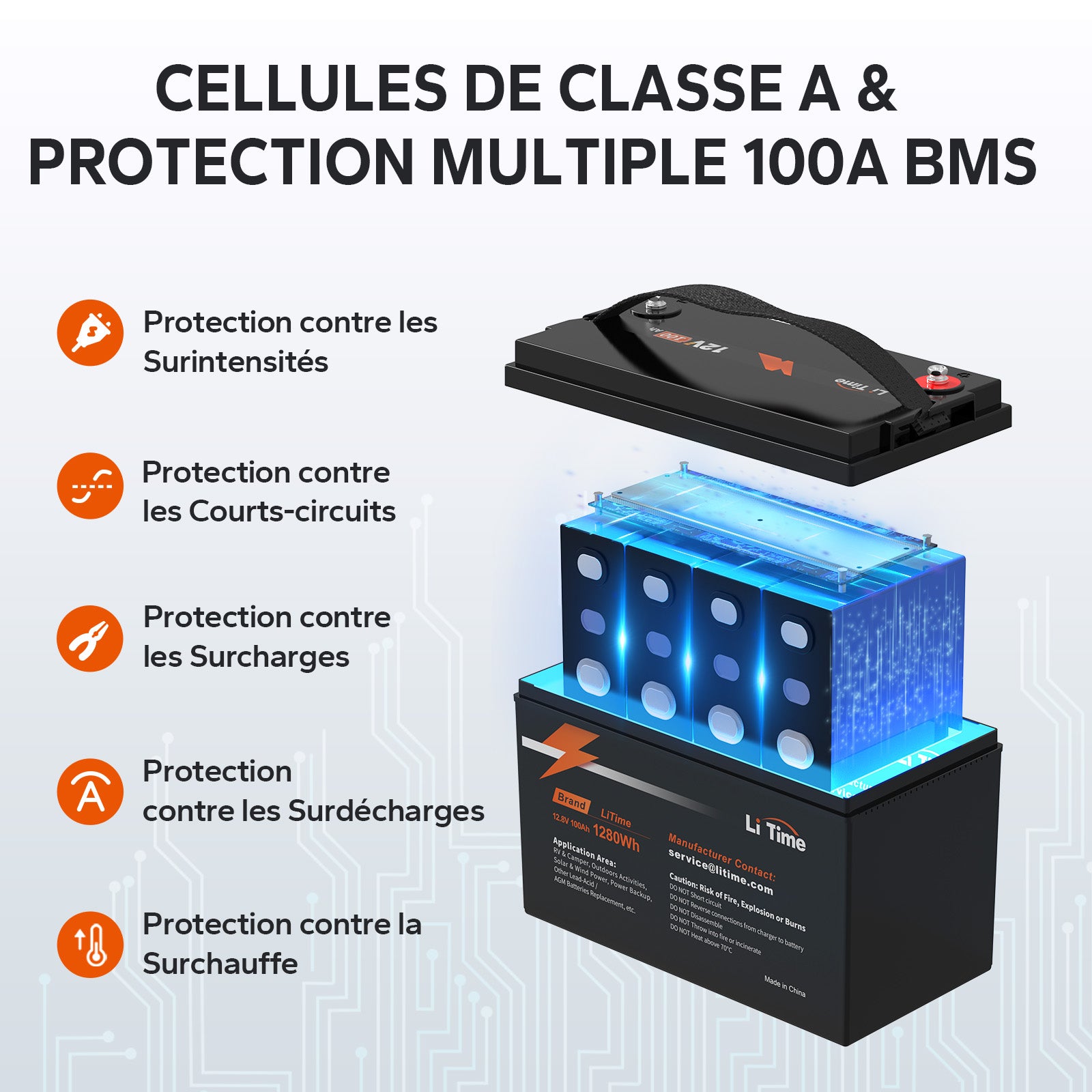 Batterie LiFePO4 12V 100A 4 protections BMA