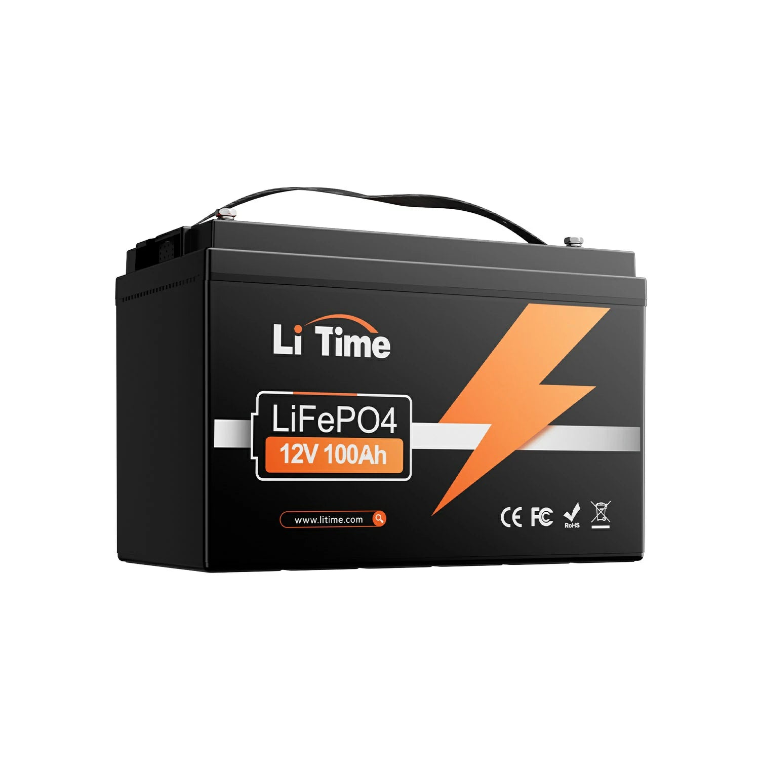 Batterie LiFePO4 12V 100Ah LiTime sur fond blanc
