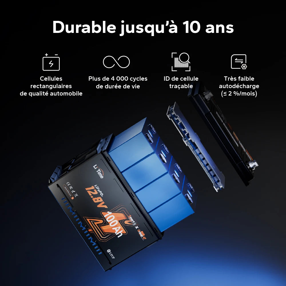 Batterie LiFePO4 12V 100Ah H168 avec surveillance Bluetooth via application mobile